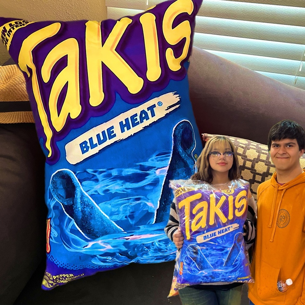 Brand New 24x18 Inch Takis Blue Heat Chips Soft Plush Pillow Flamin Hot